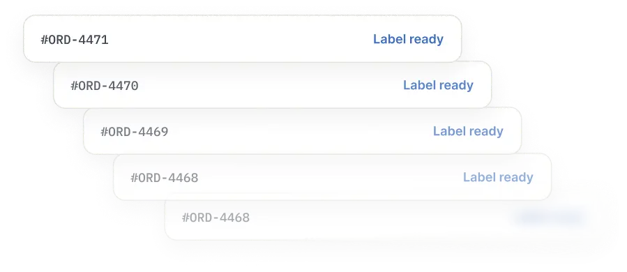 Several orders with labels ready for batch shipping