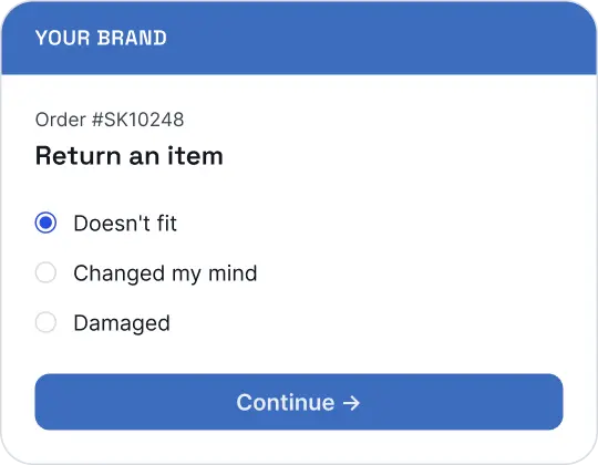Branded returns portal with return reason choices