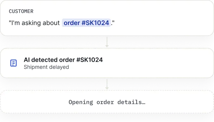 AI detects an order number and opens the relevant order details